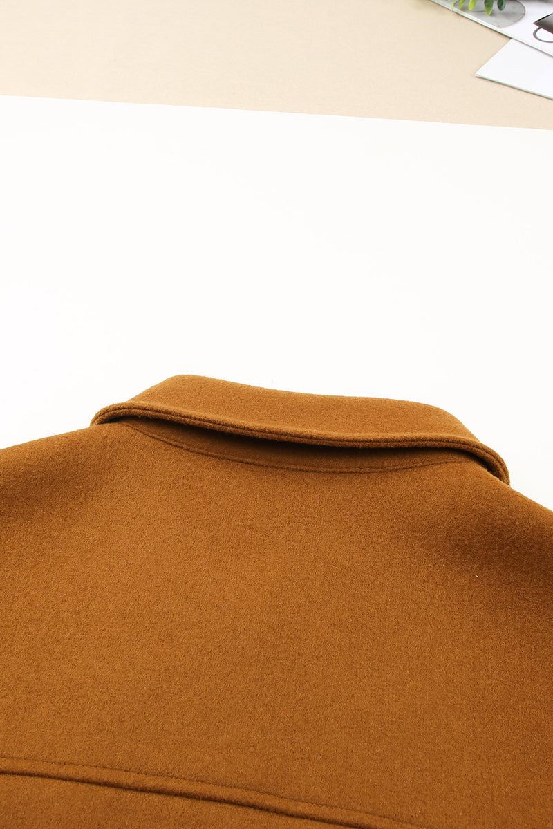 Brown Long Sleeve Pockets Buttoned Shirt Jacket