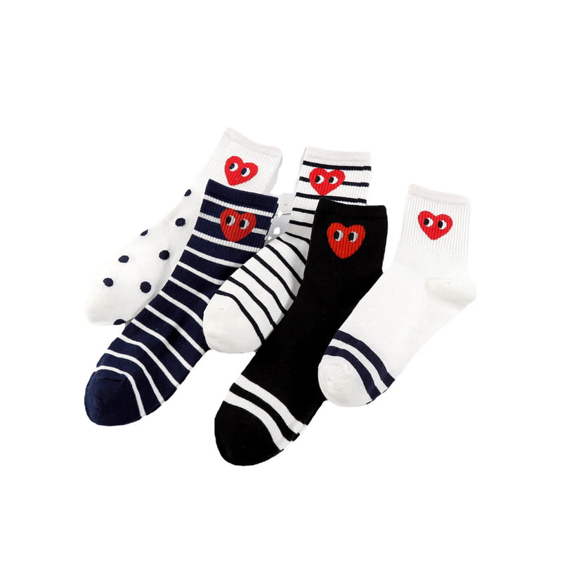 Korean version of black and white striped polka dot solid color love tide socks sports ins style trend casual socks