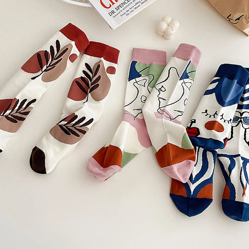 5 Pairs/Set Funny Socks Women Cute Middle Tube Cotton Socks Aesthetic Fun Socks Kawaii Cartoon Spring Summer Crew Socks