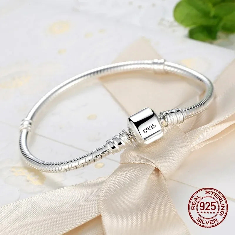 TOP SALE Authentic 100% 925 Sterling Silver 3MM Snake Chain Bangle & Bracelet for Women Men Luxury Jewelry 16-23CM