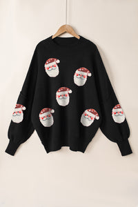 Black Sequined Santa Clause Bishop Sleeve Sweater