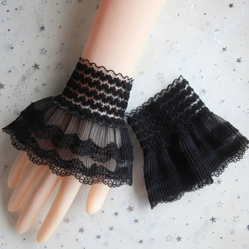 1Pair Spring Autumn Detachable Sleeve Cuffs Lace Cuffs Fake Sleeve Ruffles Elbow Sleeve Sun Protection Gloves Sweater Decorative