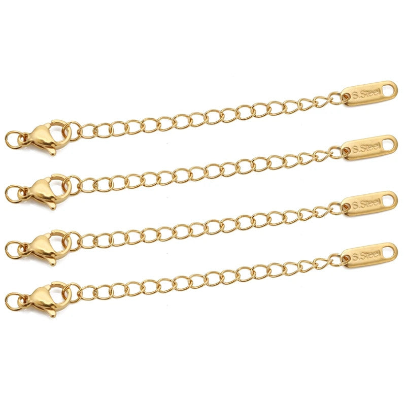 10pcs Stainless Steel Extension Chains with Lobster Clasps Connector Link Necklace Tail Making DIY Bracelet Accessories Supplies