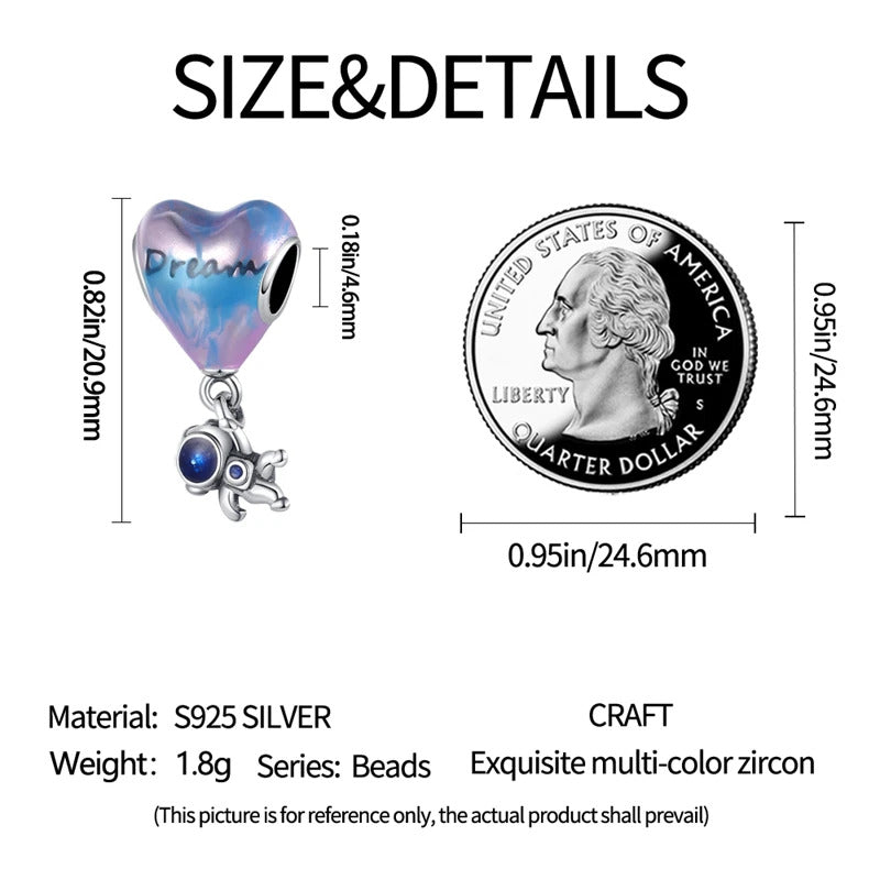 Fit Pandora Original Bracelets 925 Sterling Silver House Astronaut Puzzle Colorful Hot Air Balloon Charms Beads DIY Jewelry