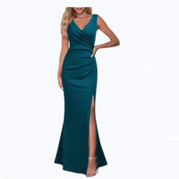 Women's V-neck Sleeveless Maxi Dress Summer Party Dance Slim Side Slit Evening Dress Sexy Backless Elegant Long Dress Partywear