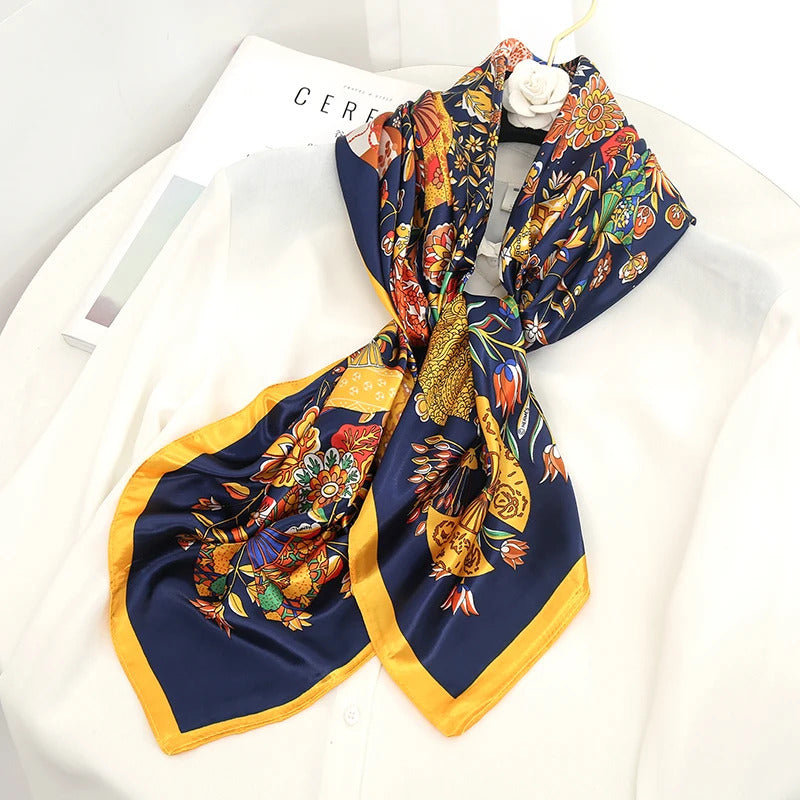 Luxury Brand Silk Satin Square Scarf Women Hijab Bandana Muslim Headscarves Shawl Wrap Ladies Headband Neckerchief Foulard 90cm