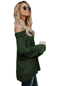 Green Off The Shoulder Winter Sweater