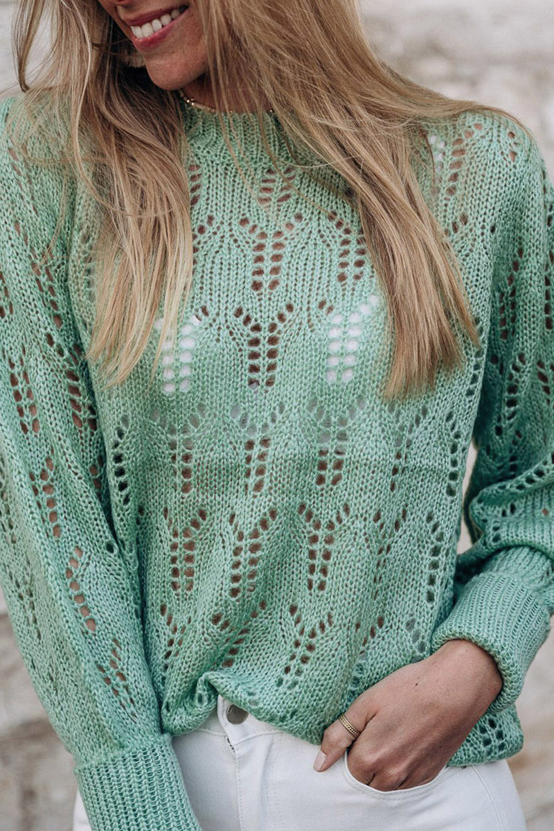 Green Sheer Knitted Pointelle Sweater