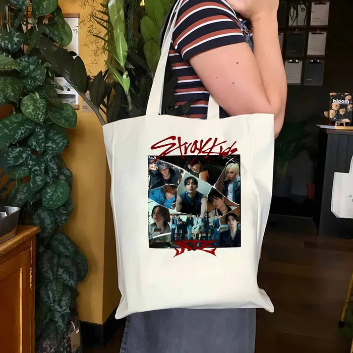 Retro Stray Kids ATE Album Graphic tote bag Stray Kids ChkChkBoom canvas bag Stray Kids Kpop fashion shoulder bag women tote bag