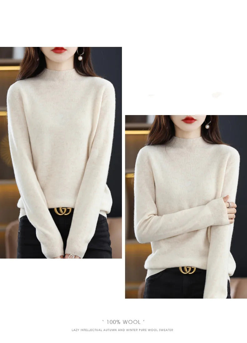 100% Pure Wool Half-neck Pullover In Autumn And Winter New Cashmere Sweater Women's Casual Knit Top Women's Coat 19 Colors