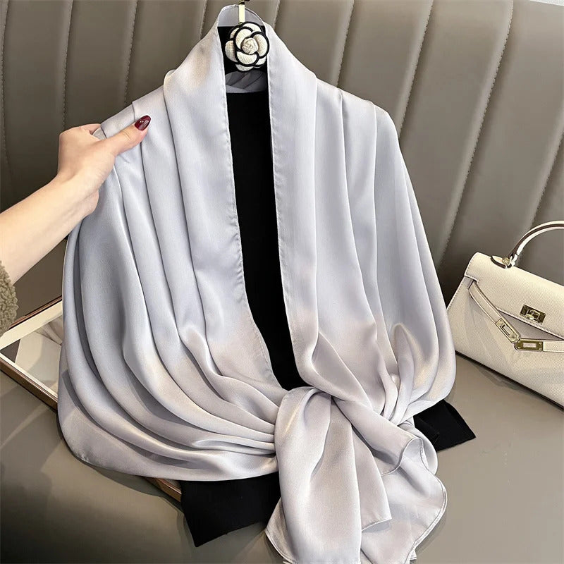 Foulard Silk Scarf Shawls Lady Bufanda Elegant Solid Scarves Women Sping Pashmina Hijab Wraps Female Beach Stoles 2024 Luxury