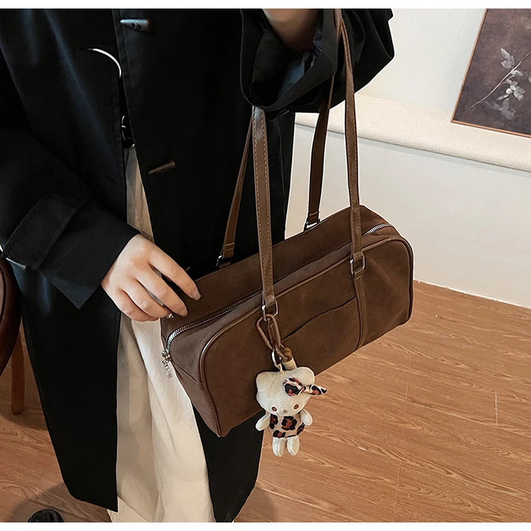 Casual Large Capaci Suede Bag Women 2024 New Autumn and Winter Retro Brown Commuter Shoulder Bag Pillow Bag