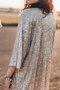 Apricot Sequin 3/4 Sleeve Open Front Duster Kimono