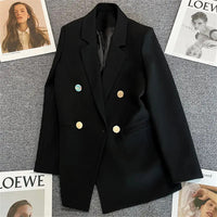 Solid Casual Coat Metal Buckle Small Suit Jacket Women Clothing Summer Double Breasted Office Lady Elegant Blazers Thin Autumn