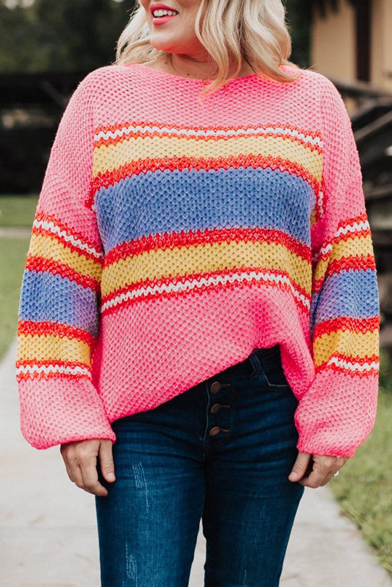 Pink Plus Size Stripe Oversized Sweater