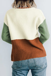 Parchment Ribbed Trim Color Block Sweater