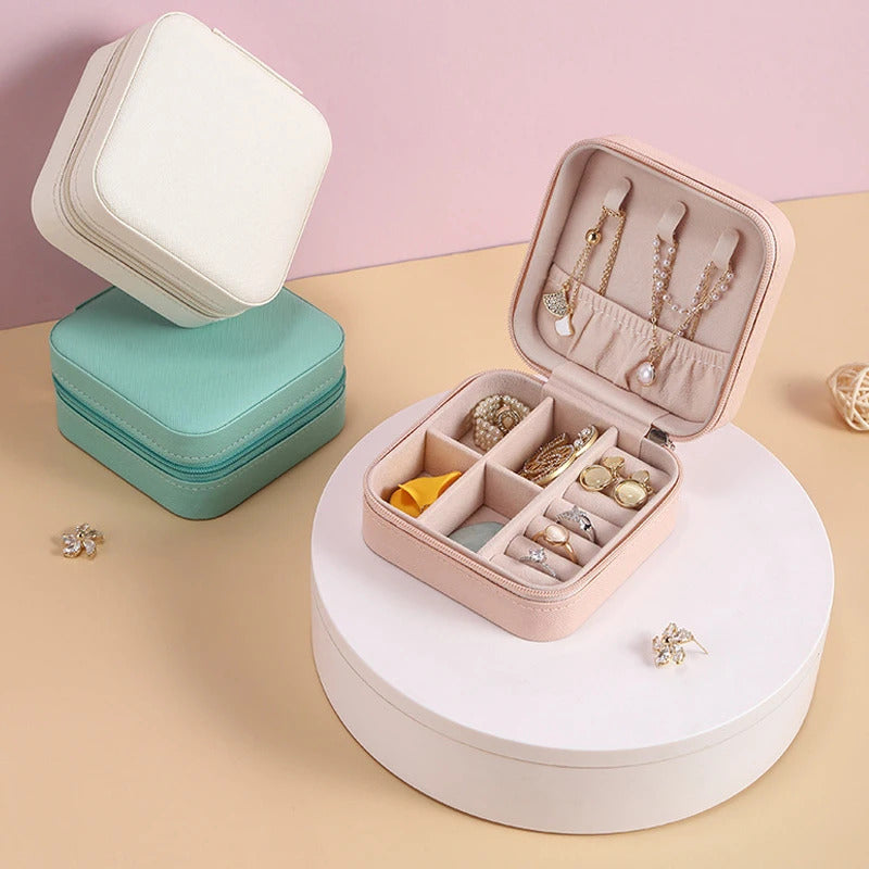 Portable Jewellery Box Ring Box Necklace Earring Storage Box Home Travel Jewellery Box Leather Display Case