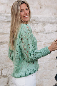 Green Sheer Knitted Pointelle Sweater