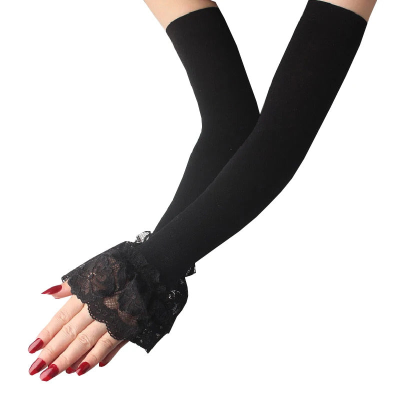 Women Lace Ruffles Cuff Elbow Sleeve Spring Autumn Detachable Fake Sleeve Arm Covers Solid Color Arm Cover Sweater Decorative