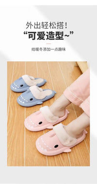 Winter Women Shark Slippers Couple Removable Liner Indoor Warm Cute Shark Slides Plush Cotton Flip Flops Home Indoor Cotton Shoe