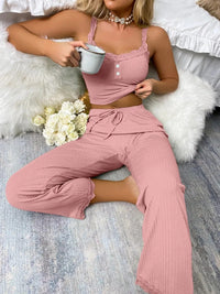 Women's Sexy Pajamas Set 2024 Summer Ribbed Sleeveless Top Long Pants Sleepwear 2 Piece Set For Women Home Casual Suspender Suit