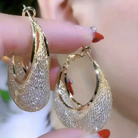 Exaggerate Shiny Mesh Design Hoop Earrings Iron Jewelry Rhinestones Inlaid Elegant Leisure Style For Women Party Earrings