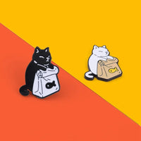 2PCs Cute Black White Cat Brooch Cartoon Animal Lapel Pin Jewelry Gifts Badge Clothes Backpack Accessories