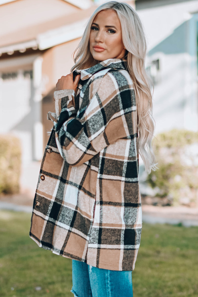 Green Plaid Print Buttoned Shirt Jacket