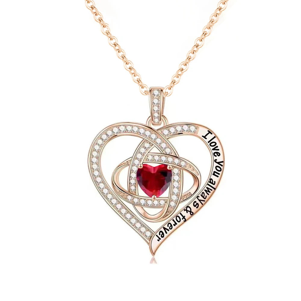 Luxury Red Zircon Pendant Necklaces With Rose Flower Gift Box For Girlfriend Women I Love You Gifts 2024 Trendy Wedding Jewelry