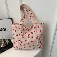 Corduroy Handbag Strawberries Beach Bag Fashionable Versatile Shoulder Bag LargeCapacity Simple Commuter Women's Tote Bag Bolsos