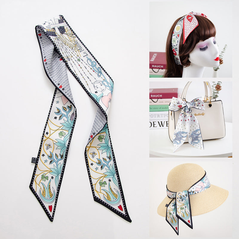 2023 French Versatile Tarot Goddess Sun Ladies 100% Twill Silk Scarf Decoration Long Strip Tie Binding Bag Ribbon