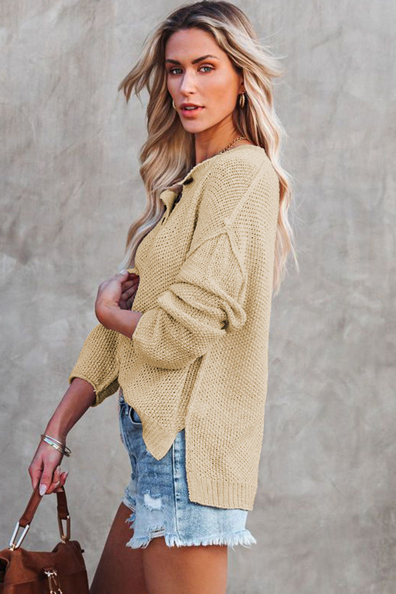 Buttoned Side Split Knit Sweater