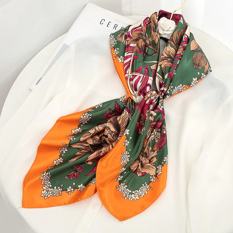 Luxury Brand Silk Satin Square Scarf Women Hijab Bandana Muslim Headscarves Shawl Wrap Ladies Headband Neckerchief Foulard 90cm