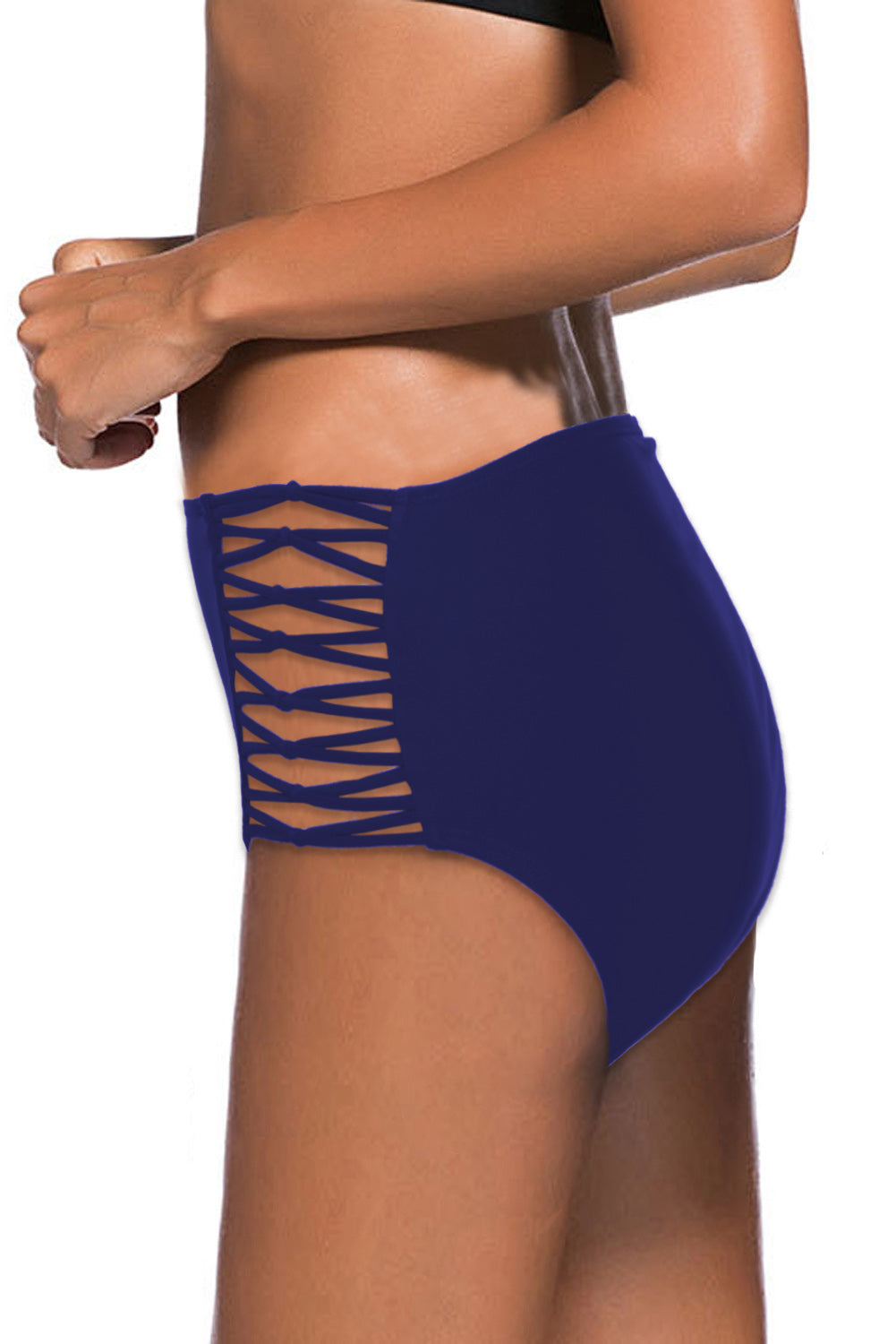 Blue Hollow-out Sides High Waist Swim Bottoms