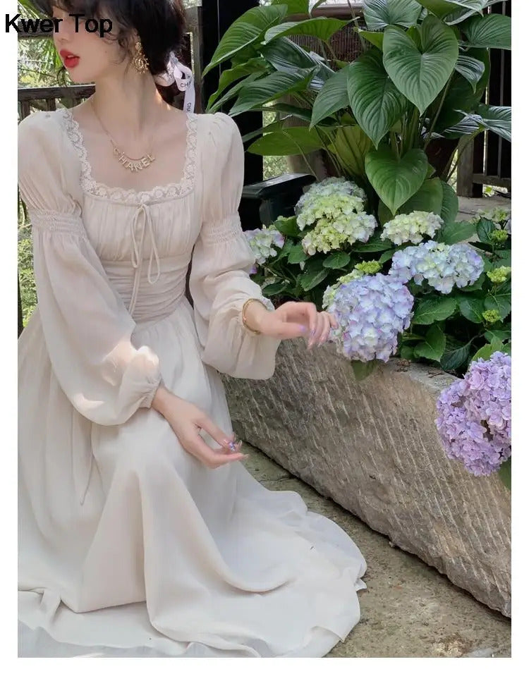 French Elegant Princess Evening Party Midi Dresses for Women Autumn Slim Bandage Long Sleeve Vestidos Korean Spring Clothes