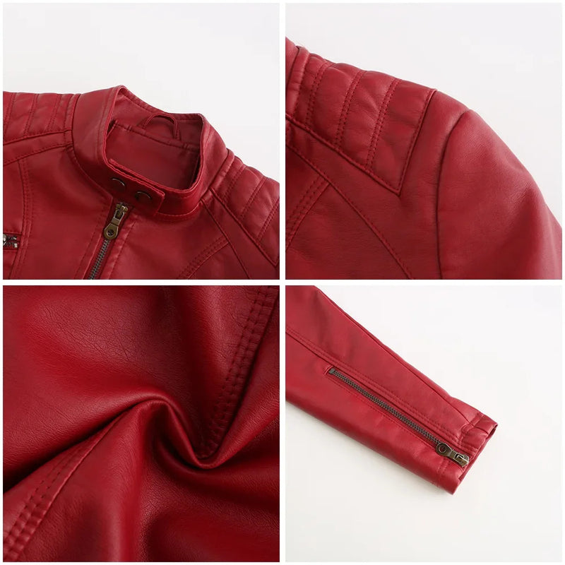 Women's Coat Fashion Trend Simple Autumn Winter Analog Collar Zipper PU Leather Motorcycle Jacket for Women