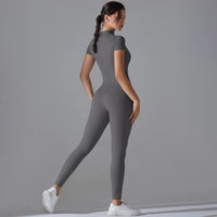 Yoga Set Women's Jumpsuits One-Piece Suit Zipper Short Sleeve Gym Push Up Workout Clothes Fitness Bodysuit Sportswear Tracksuit