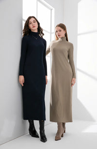 AS 2024 winter turteneck thicken ribbing dress soft and comfortable basic turn-down collar maxi dress ( Ship out in 1 day)