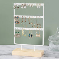 Earring Stand Wooden Base Jewelry Towel with Holes Hanging Jewelry Organizer Large Metal Holder for Earrings Ear Stud Necklace