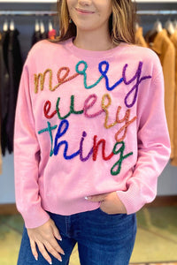 Pink Merry Everything Script Sweater