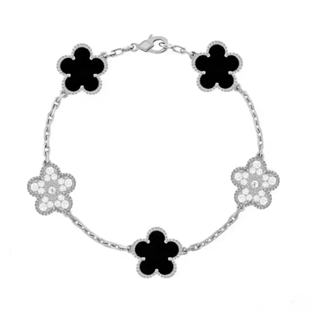 925 Sterling Silver Bracelet with Multiple Stones, Lucky Clover High Quality Elegant Classic Ladies Party Dating Birthday Gift