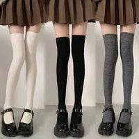 Wool Socks Woman Autumn/Winter Solid Color Thigh High Medias Lolita Thick Warm Stockings Black White Long Leg Socks for Female