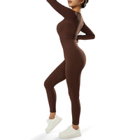 Bodycon Slim Jumpsuit For Women‘s Clothing Zipper Casual Brown Fitness Rompers Autumn 2024 Playsuit Activity Streetwear Overall