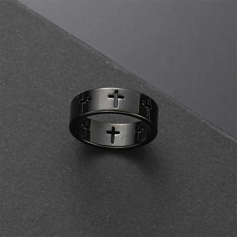 3pcs Set Men's Stainless Steel Metal Cross Pendant Chain Necklace Bracelet Ring Jewelry Set Male Hip Hop Daily Wear Accessories