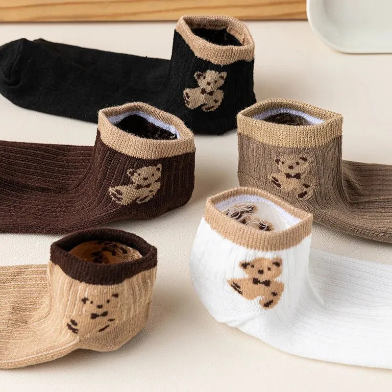 4/5/6/8 Pairs of Cute Teddy Bear Short Socks with Shallow Mouthed Spring and Summer Casual Matching Short Tube Boat Socks