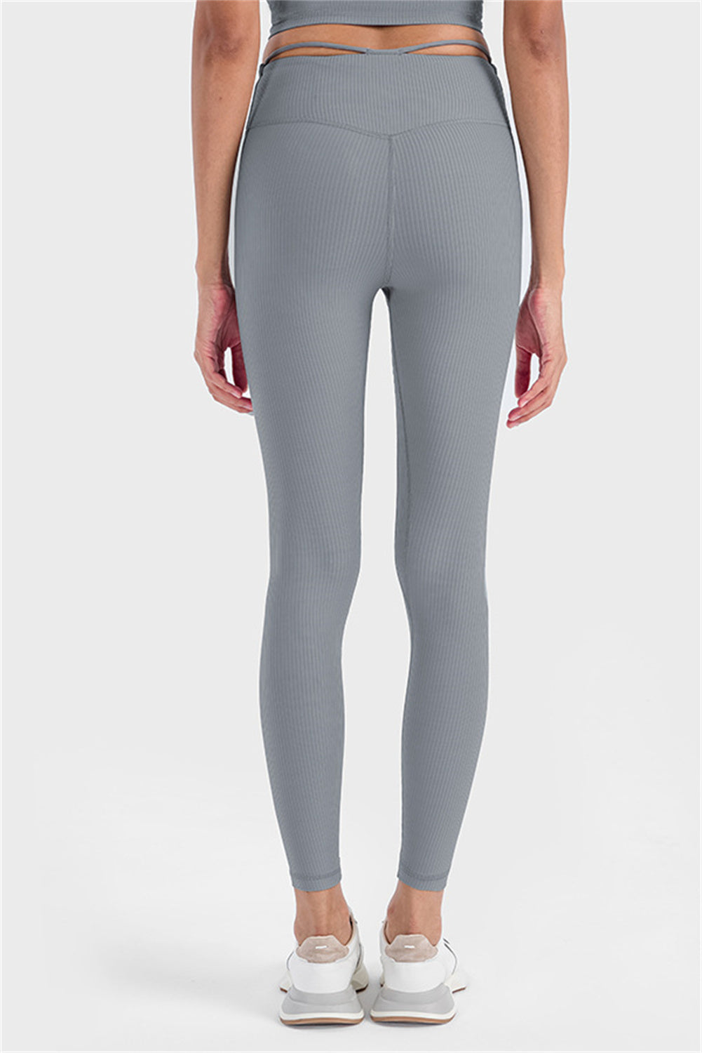 Medium Grey Wide Waistband Ribbed Skinny Yoga Pants