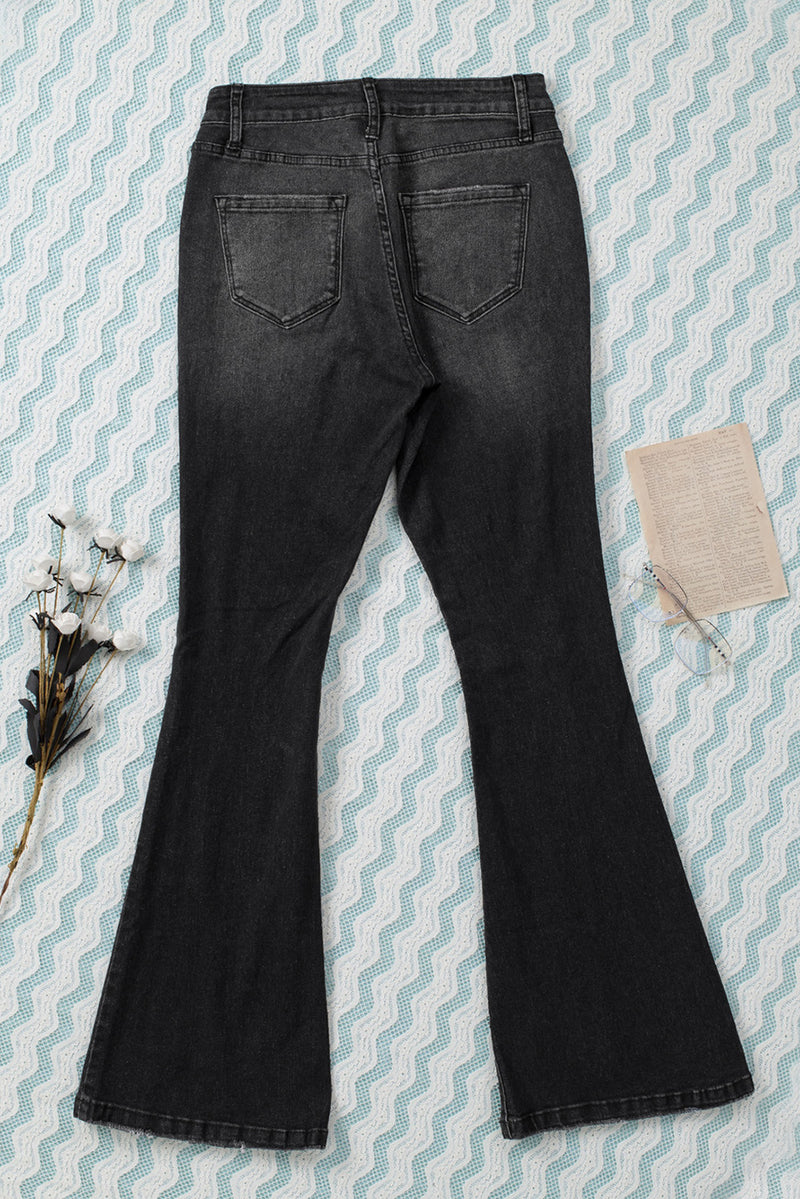 Black High Waist Flare Jeans with Pockets