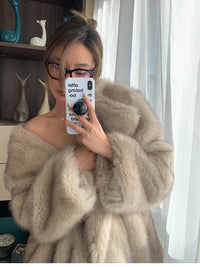 Lautaro Autumn Winter Oversized Loose Casual Luxury Soft Thick Warm Hairy Faux Fox Fur Coat Women Long Sleeve Fluffy Jacket 2024