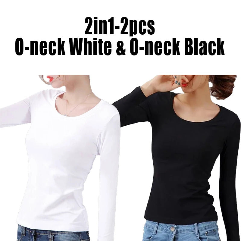 O Neck V Neck Long Sleeve Shirt Women Winter Bottoming Crop Tops Black Casual  Slim Basic Velvet Heating Fiber Thermal T-Shirts