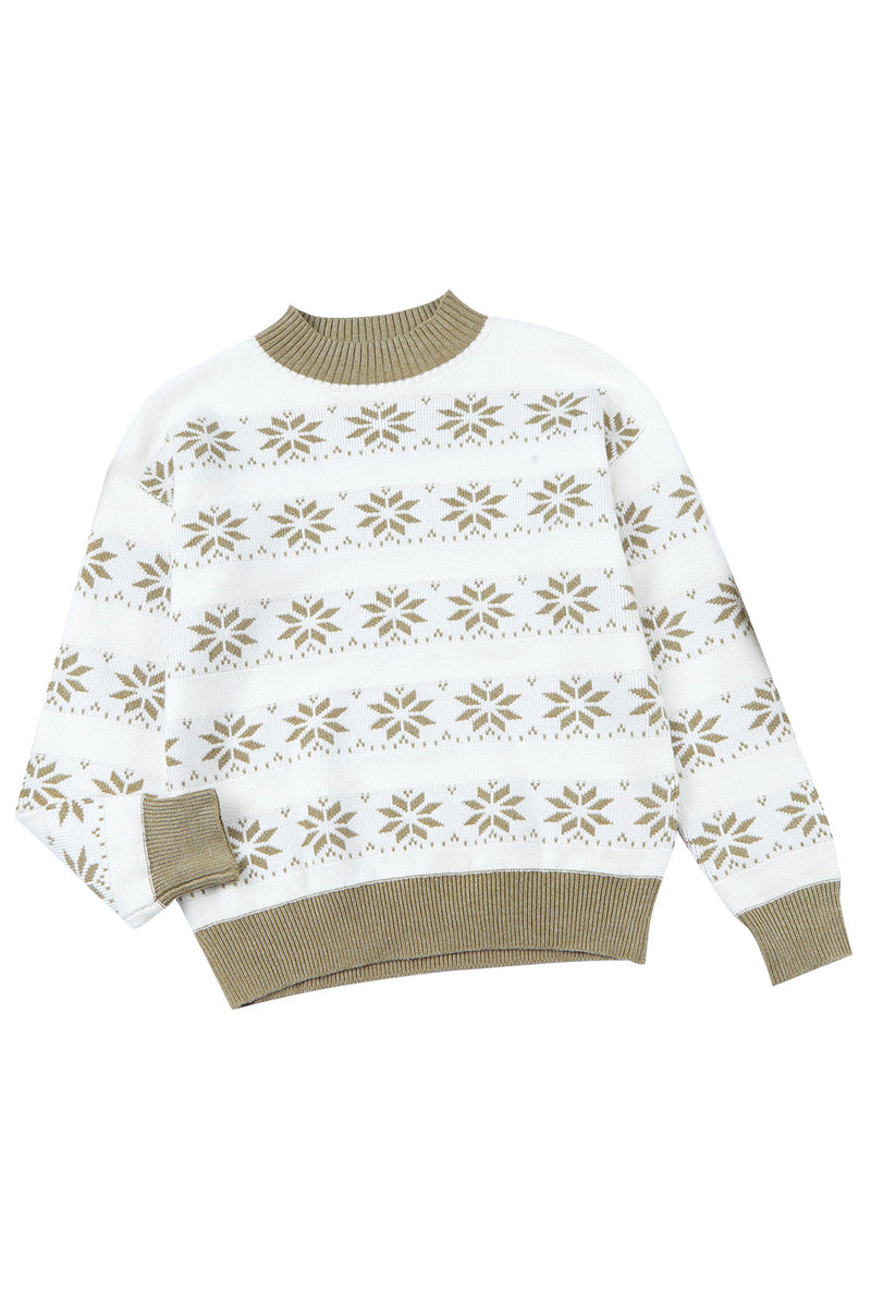 White Christmas Snowflake High Neck Knit Sweater